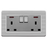 13A 2-Gang Switched Socket -  Stainless Steel Brushed